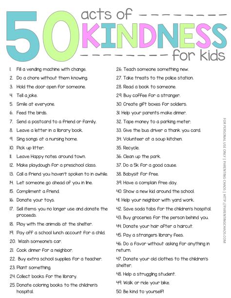 random acts of kindness list printables free